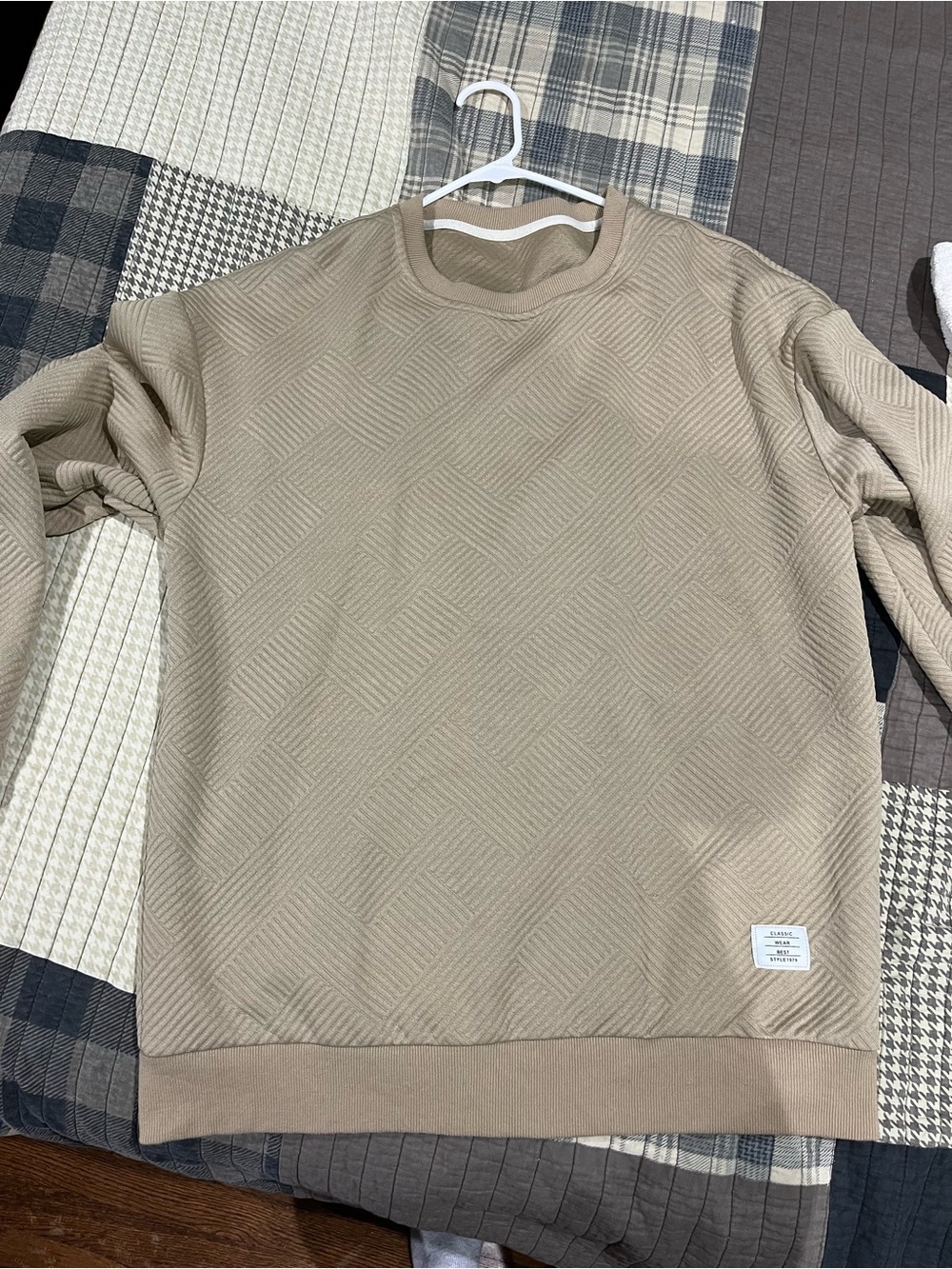 Classic Beige Textured Crewneck Sweater
